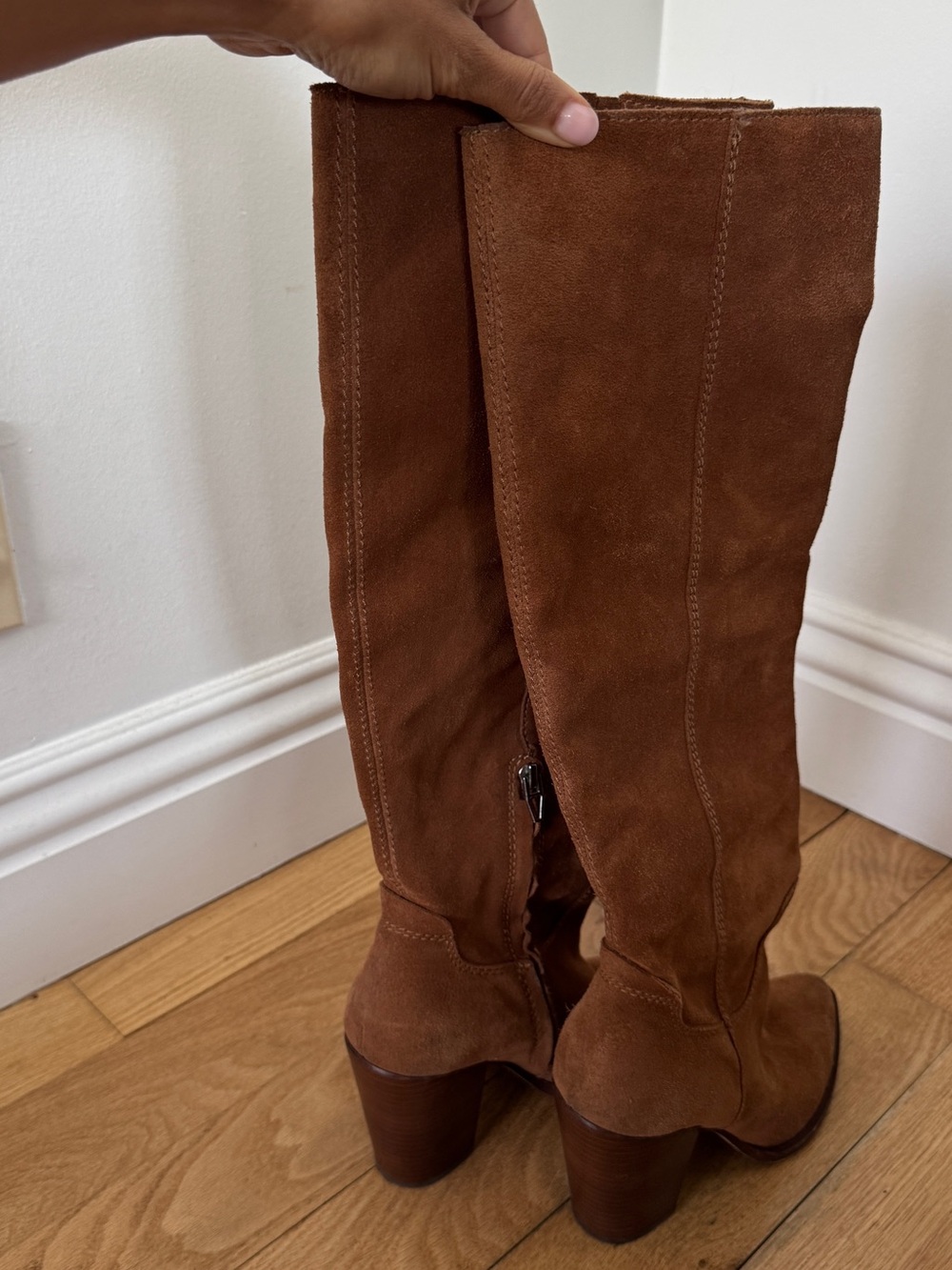 Women's Tall Suede Brown Boots - Classic Knee-High Style - Picture 5 of 6